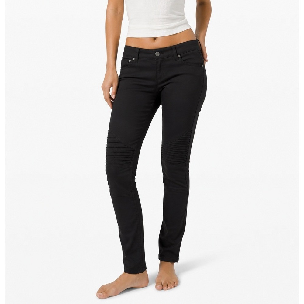Prana Brenna Moto Pants Womens 4 Black Skinny‎ Pintuck Knee